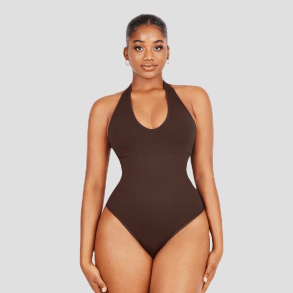 360° Max Control Halter Tank Shaping Bodysuit, Chocolate - Picture 1 of 6